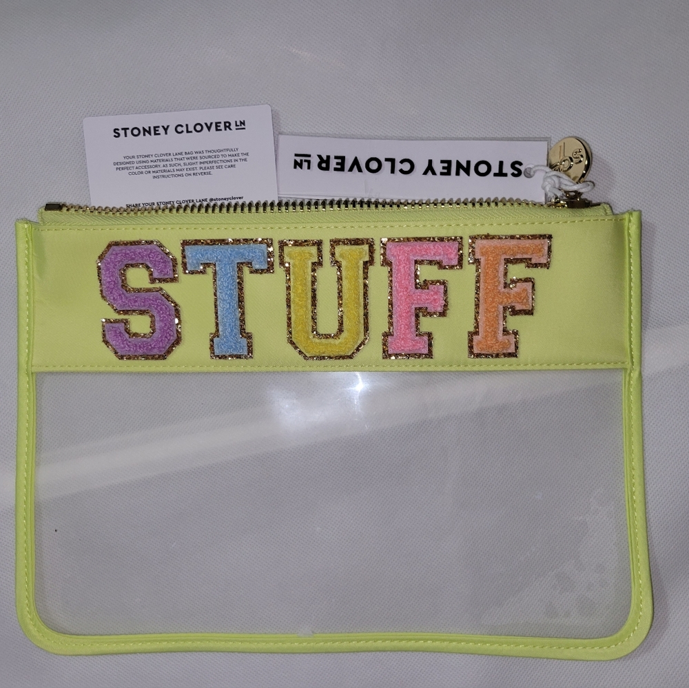 Stoney Clover Lane clear flat pouch Clear NWT LIME  "STUFF"